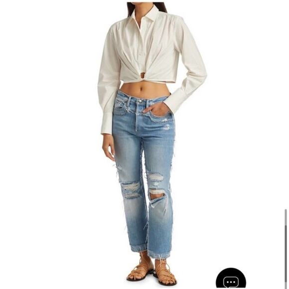 NWT FRAME Denim Layered-Look Straight Leg Distressed Jeans - Picture 8 of 8